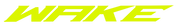 Neon green 'WAKE' text on a white background